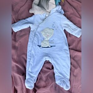 Soft Baby Blue Bear Hooded Footed One-Piece